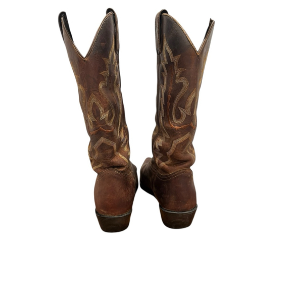 Women's Justin Brown Gold Embroidered Heeled Cowboy Boots 7.5 - Picture 4 of 8